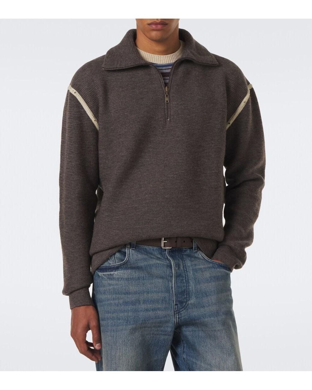Maison Margiela Brown Wool Zip-Up Sweater for men