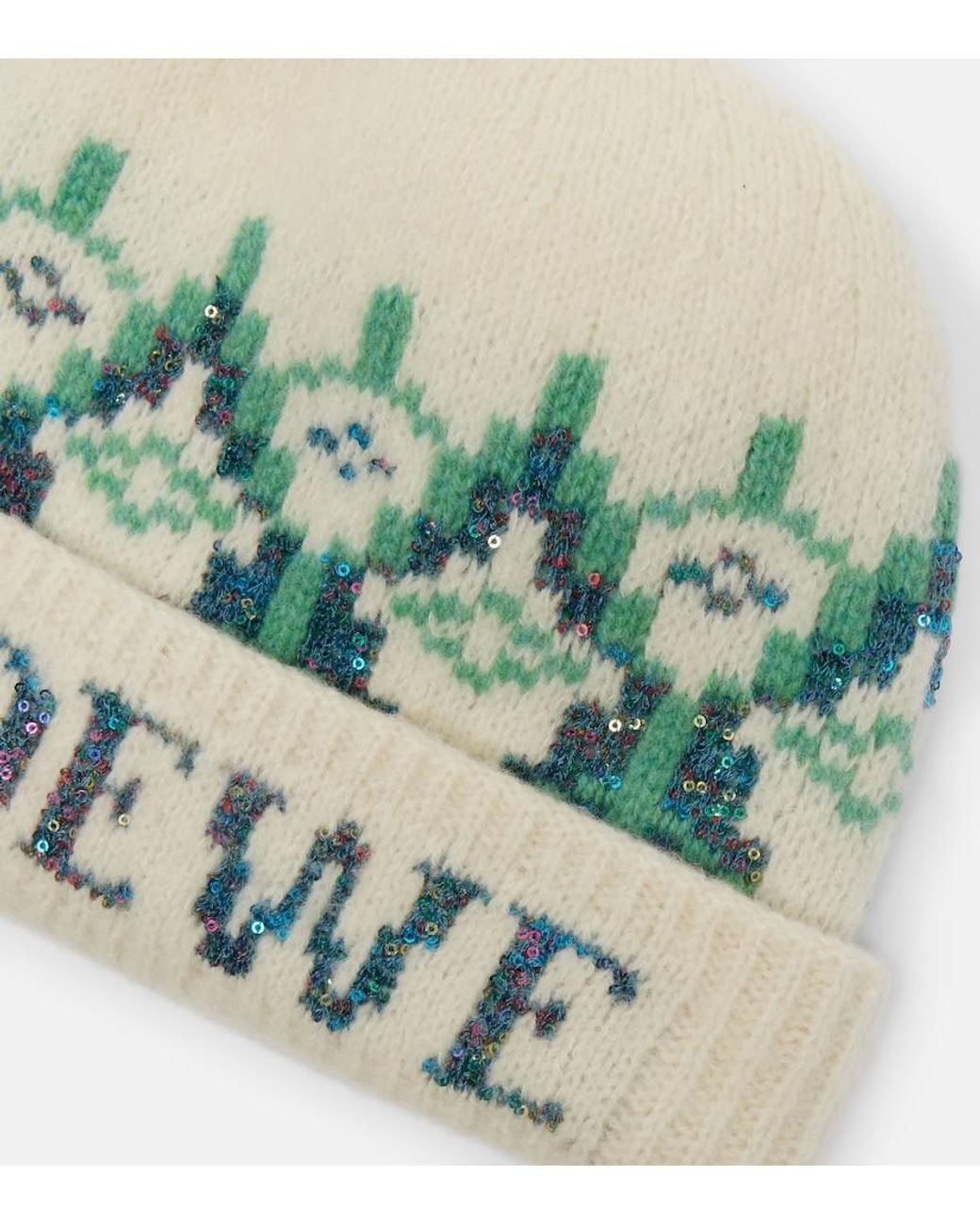 Loewe Green Fair Isle Sequined Wool-Blend Beanie