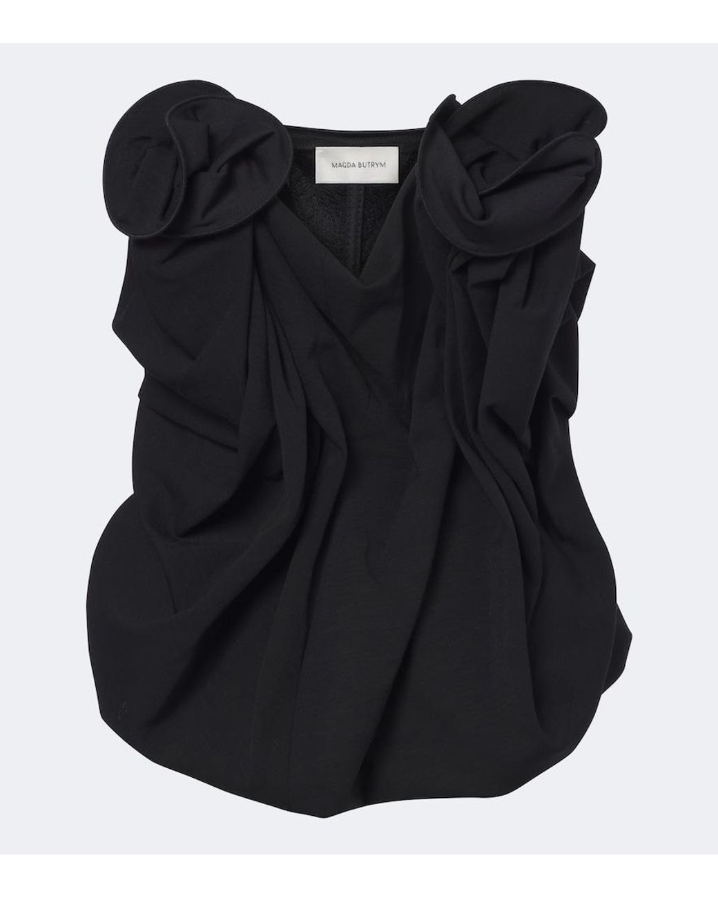 Magda Butrym Black Floral-Applique Wool-Blend Top