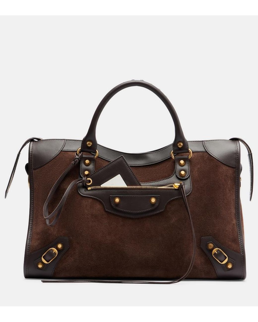 Balenciaga Brown Le City Medium Leather-Trimmed Suede Top-Handle Bag