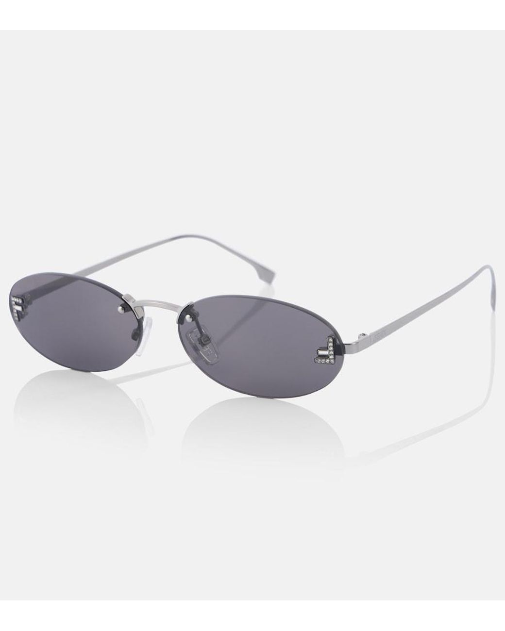Fendi Gray First Crystal Oval Sunglasses