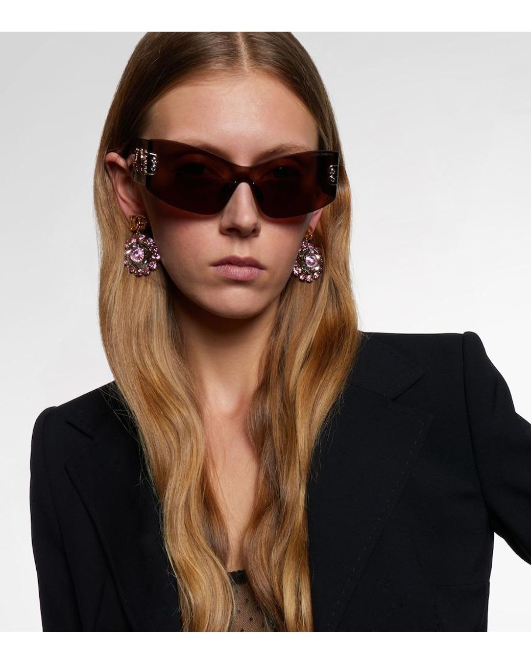 Dolce & Gabbana Brown Embellished Rectangular Sunglasses