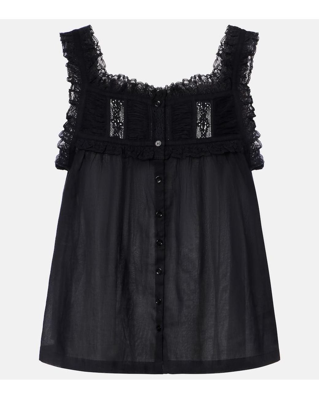 Doen Black Fidella Lace-Trimmed Cotton Top