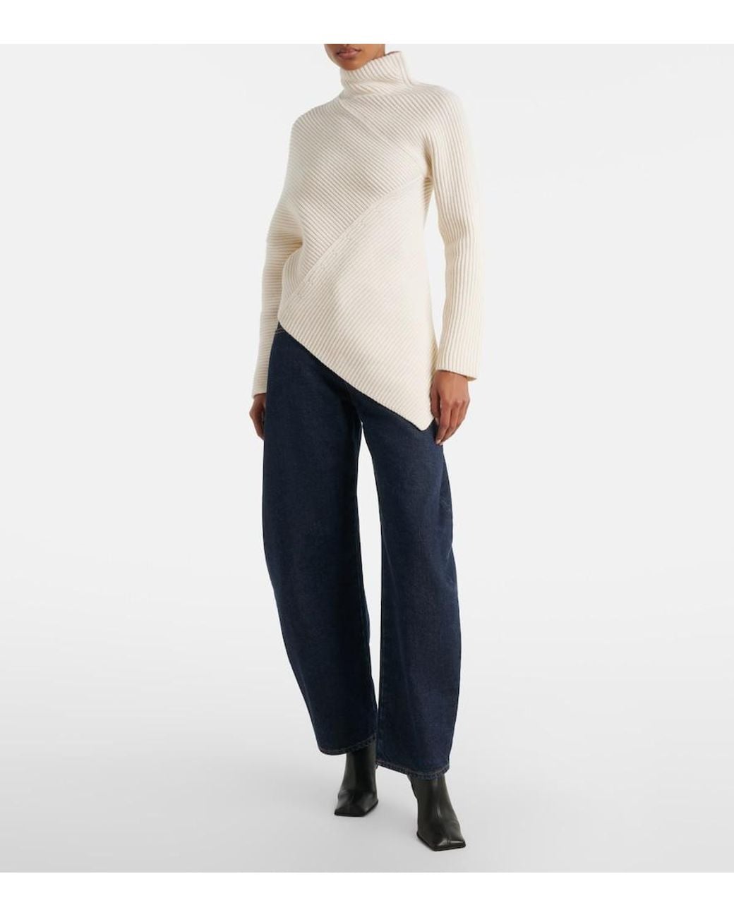 Alaïa White Asymmetric Wool And Cashmere Sweater