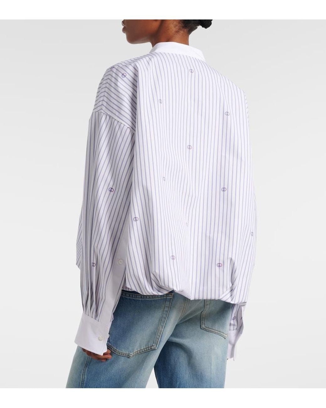 Gucci White Interlocking G Pinstripe Cotton Shirt