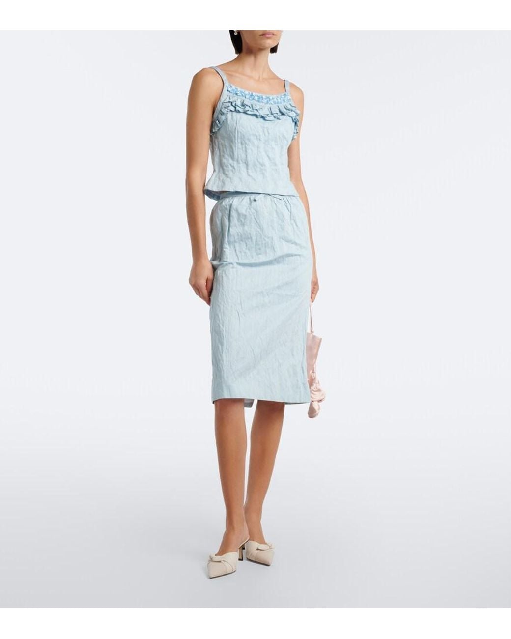 ShuShu/Tong Blue Bow-Detail Cotton-Blend Midi Skirt