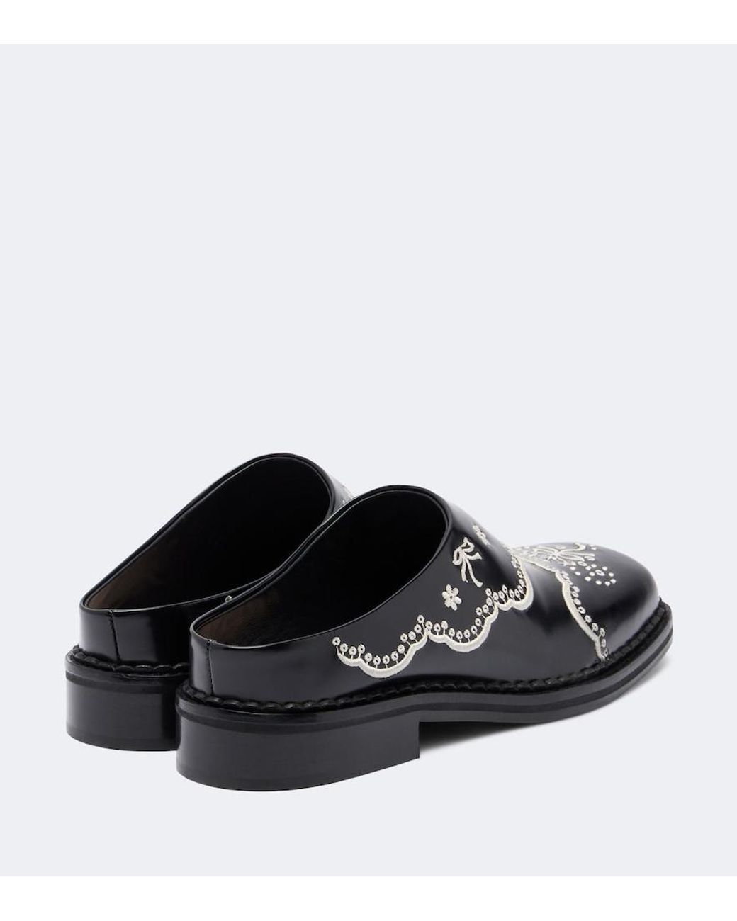Simone Rocha Black Embroidered Leather Mules