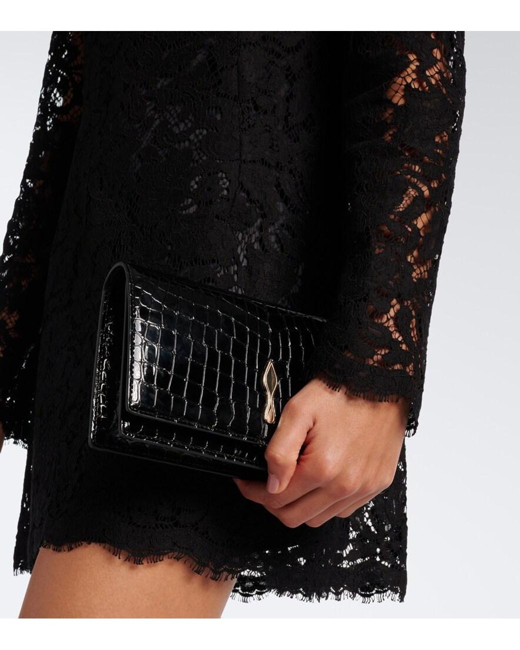 Christian Louboutin Black Bettina Croc-Effect Patent Leather Clutch