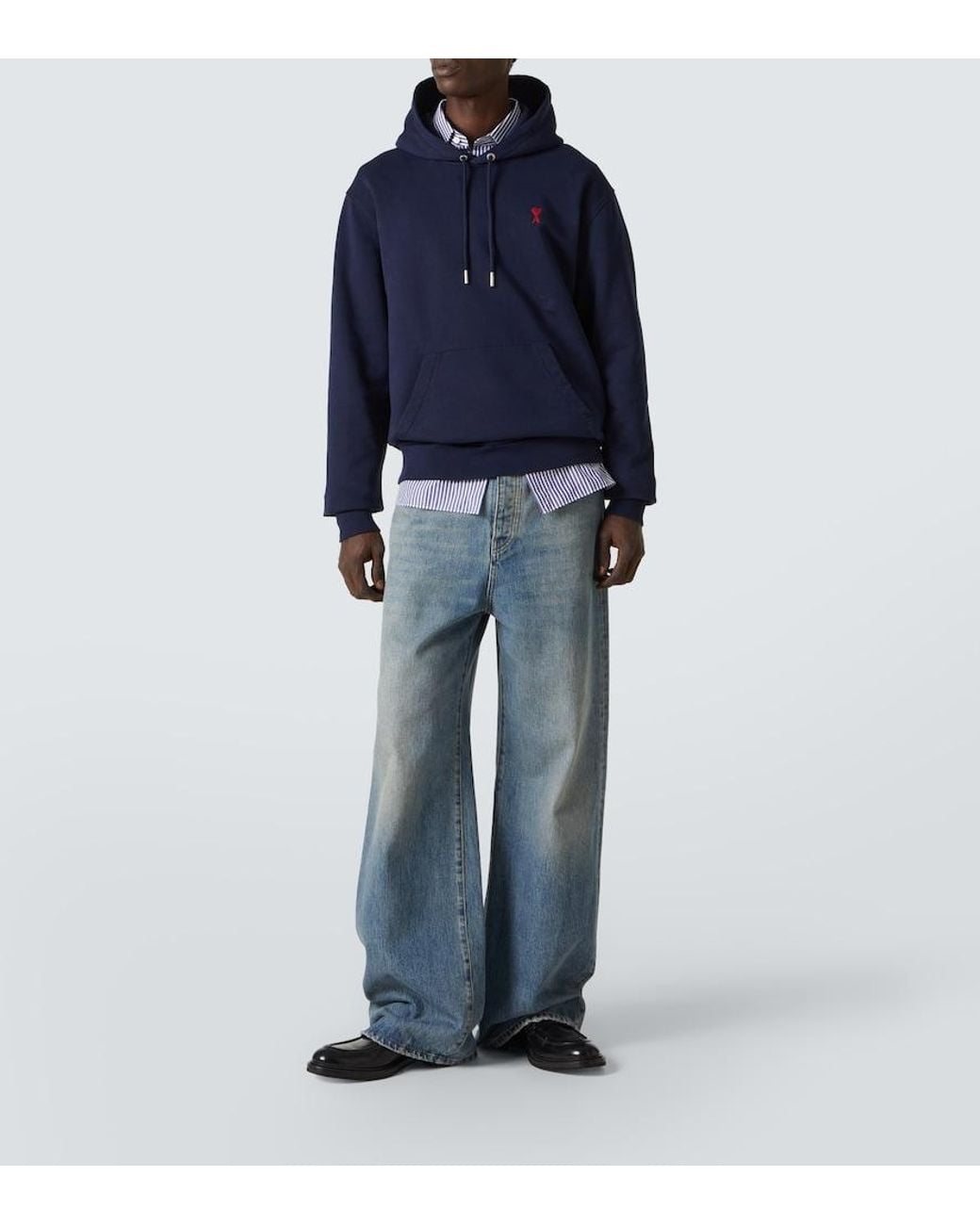 AMI Blue Ami De Cour Cotton Fleece Hoodie for men