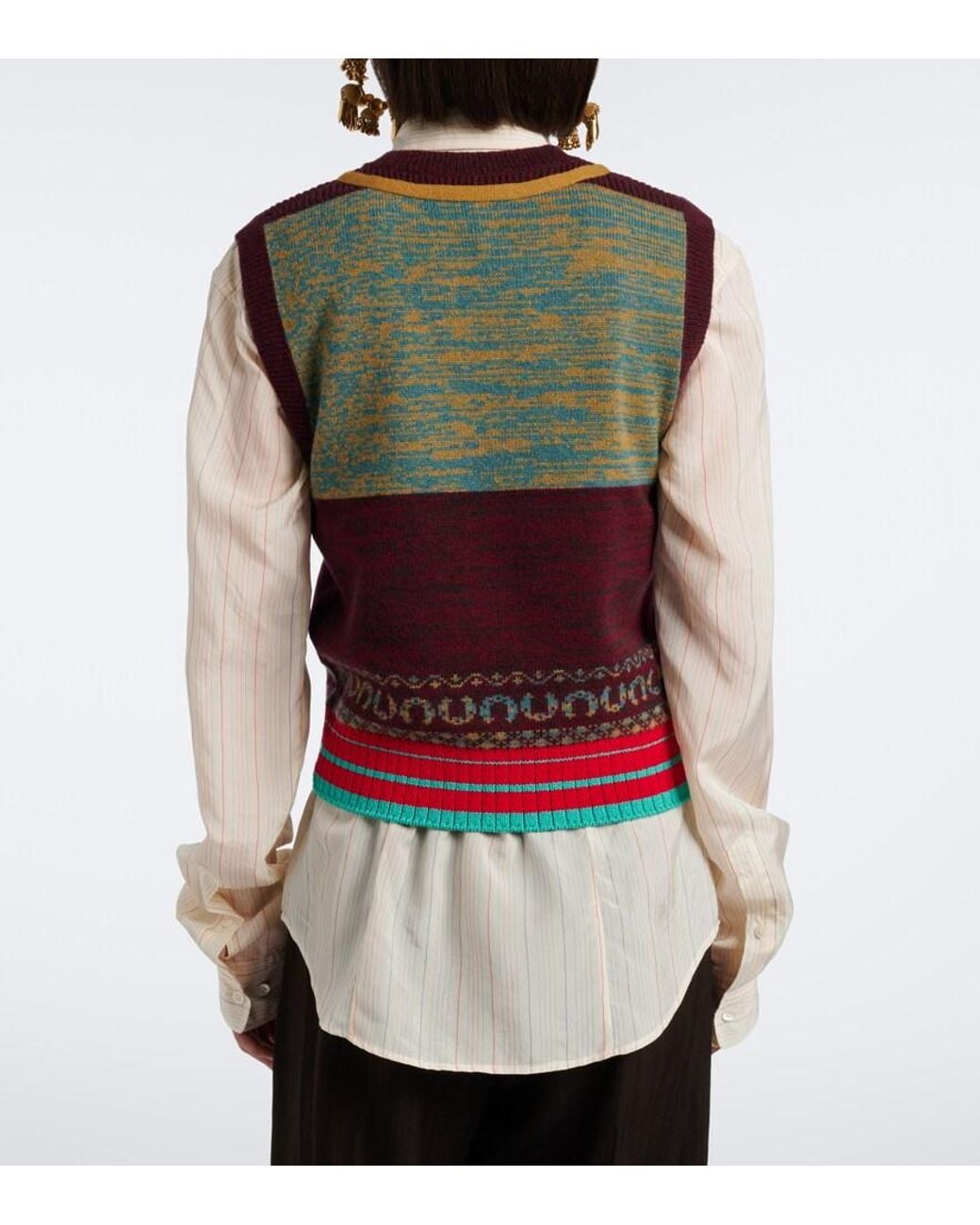 Dries Van Noten Red Jacquard Cashmere And Wool Vest
