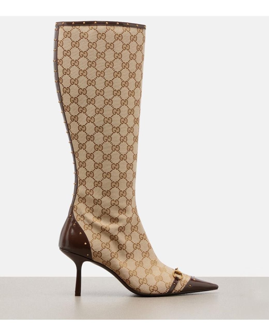 Gucci Natural Savoy Gg Canvas Knee-High Boots