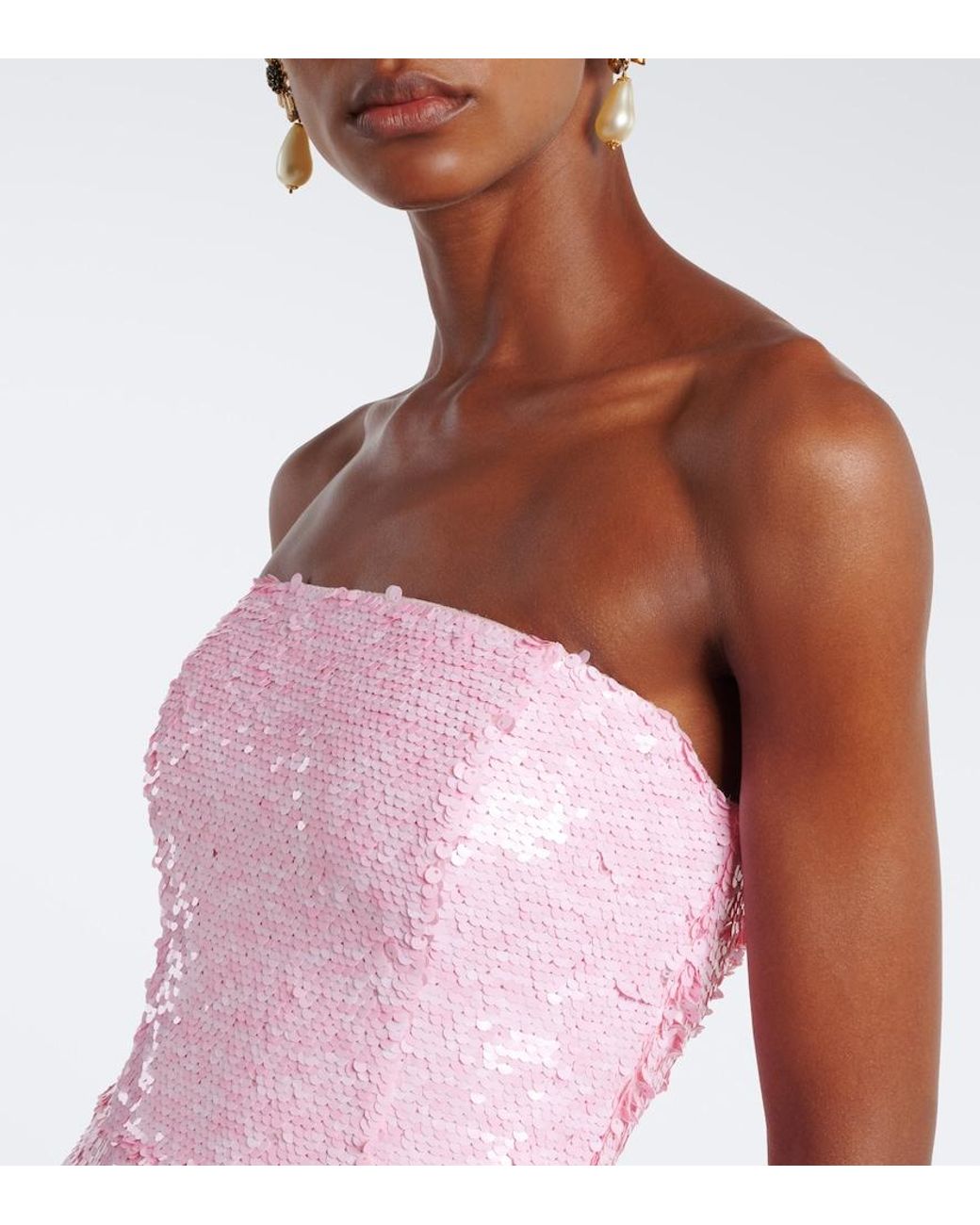 Costarellos Pink Harlee Floral-Applique Sequined Cocktail Dress