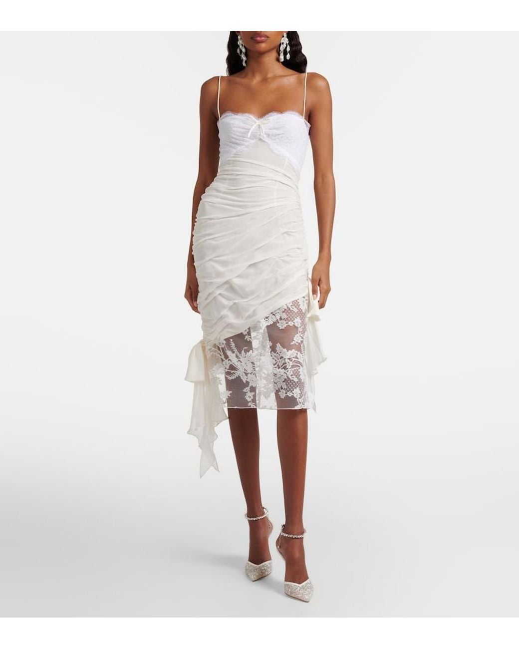 Jimmy Choo White Saeda 100 Embellished Mesh Pumps