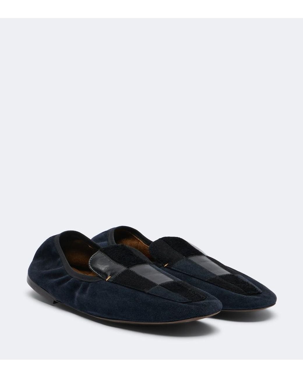 Khaite Blue Zoe Patchwork Suede And Leather Slip-On Shoes