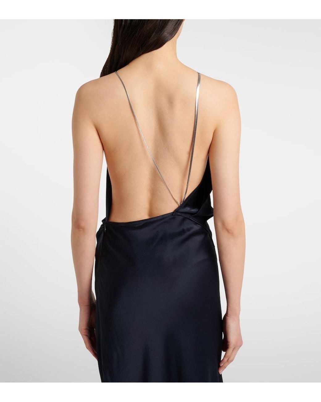 Victoria Beckham Blue Chain-Detail Draped Crepe Satin Gown