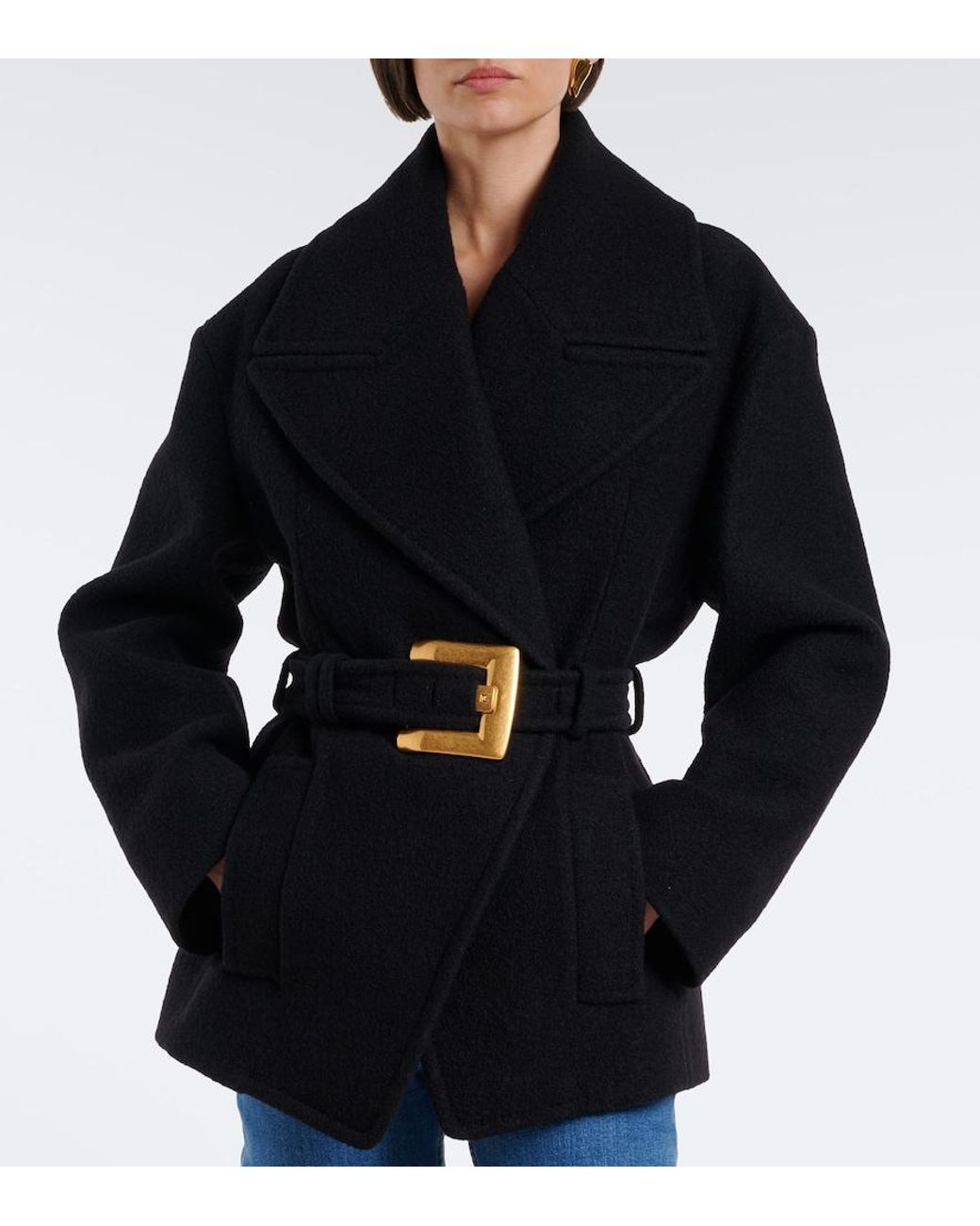 Balmain Black Double-Breasted Virgin Wool Coat