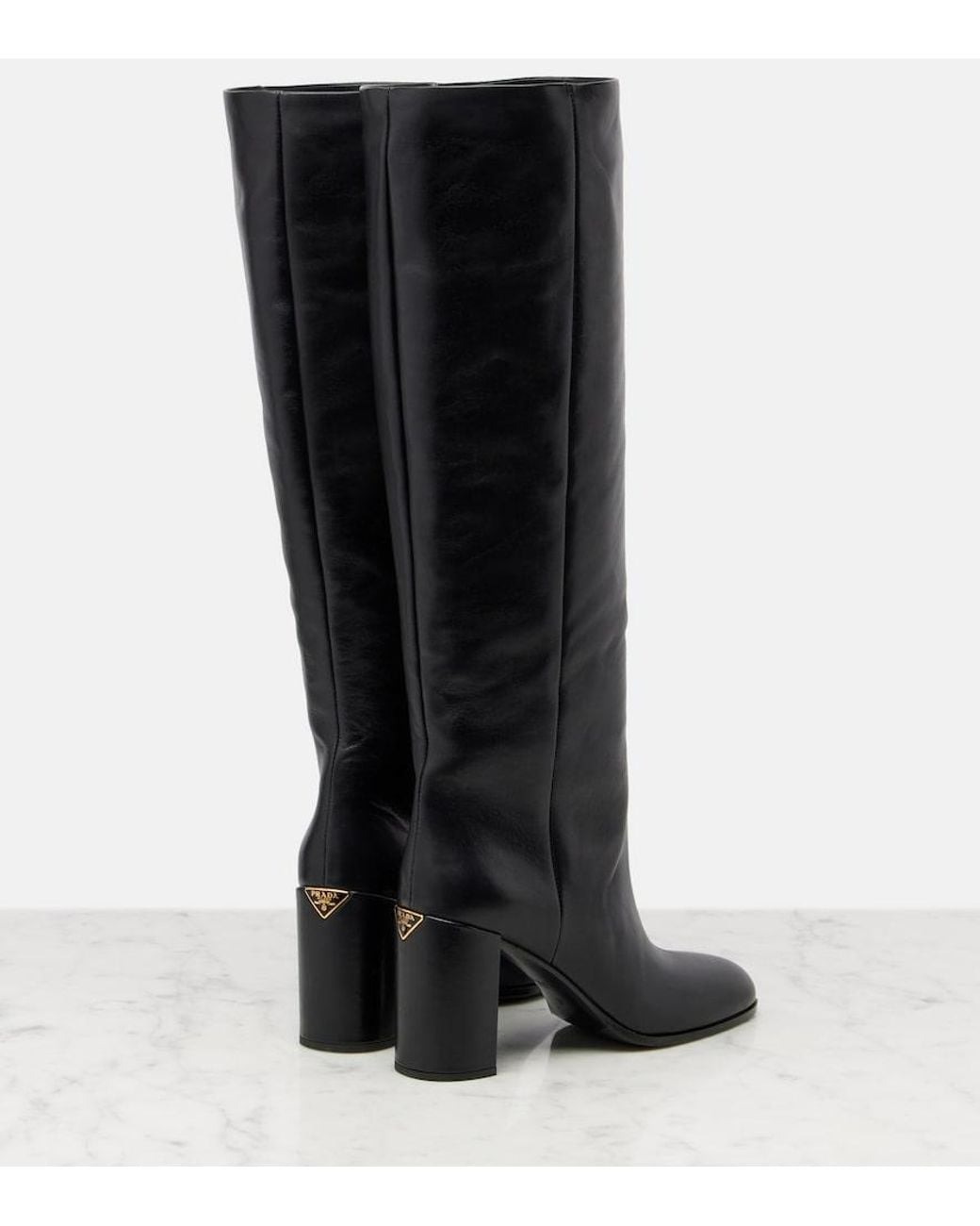 Prada Black Leather Knee-High Boots