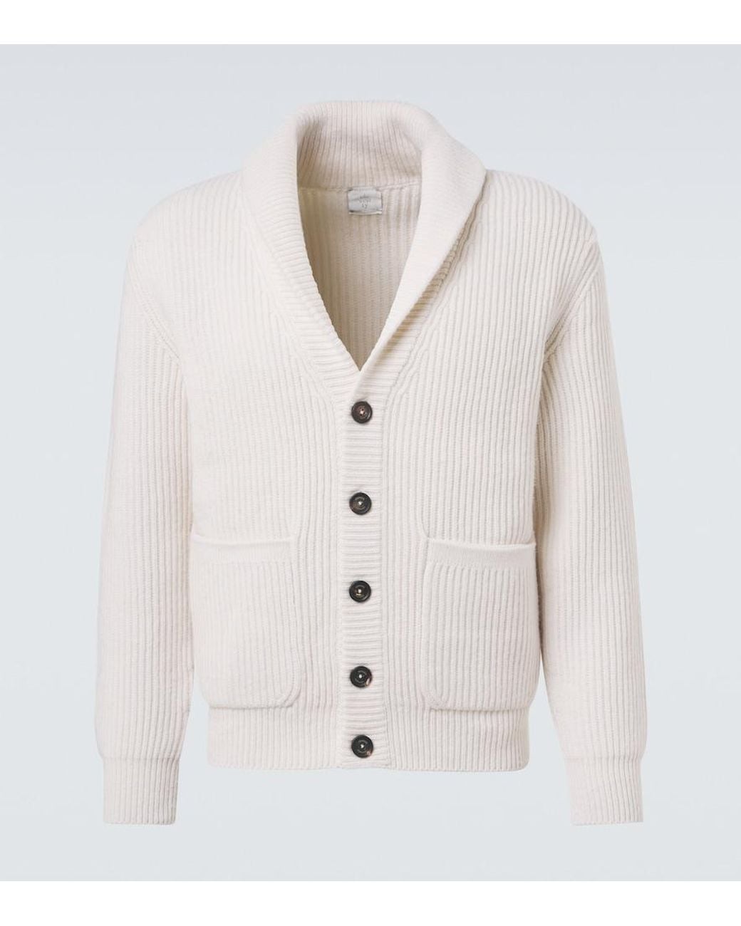 Eleventy White Ribbed-Knit Wool Cardigan for men