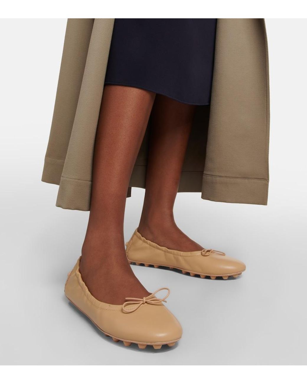 Tod's Brown Bubble Leather Ballet Flats