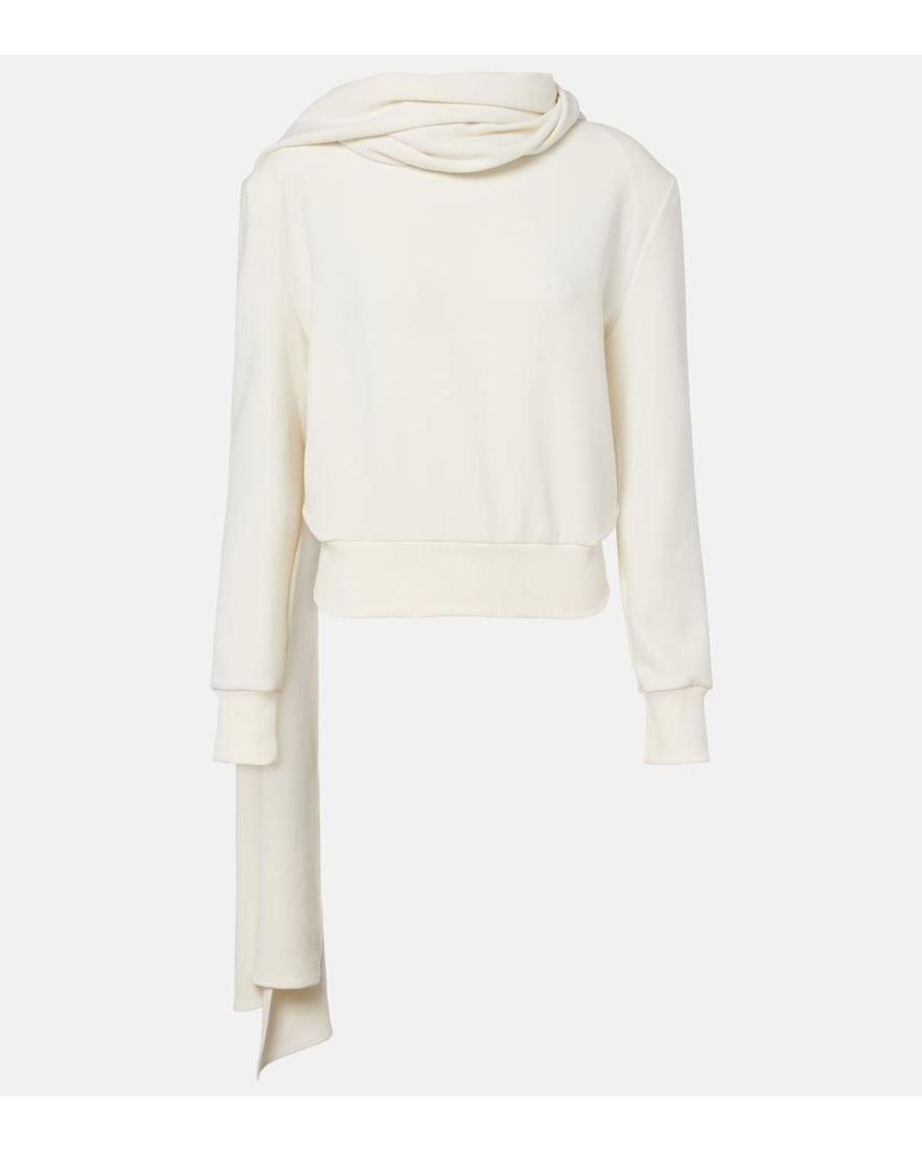 Magda Butrym White Draped Scarf-Detail Sweatshirt