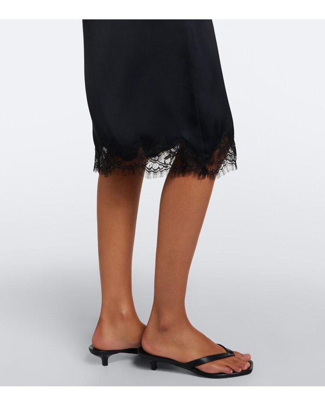 Faithfull The Brand Black Marisol Lace-Trimmed Satin Slip Skirt