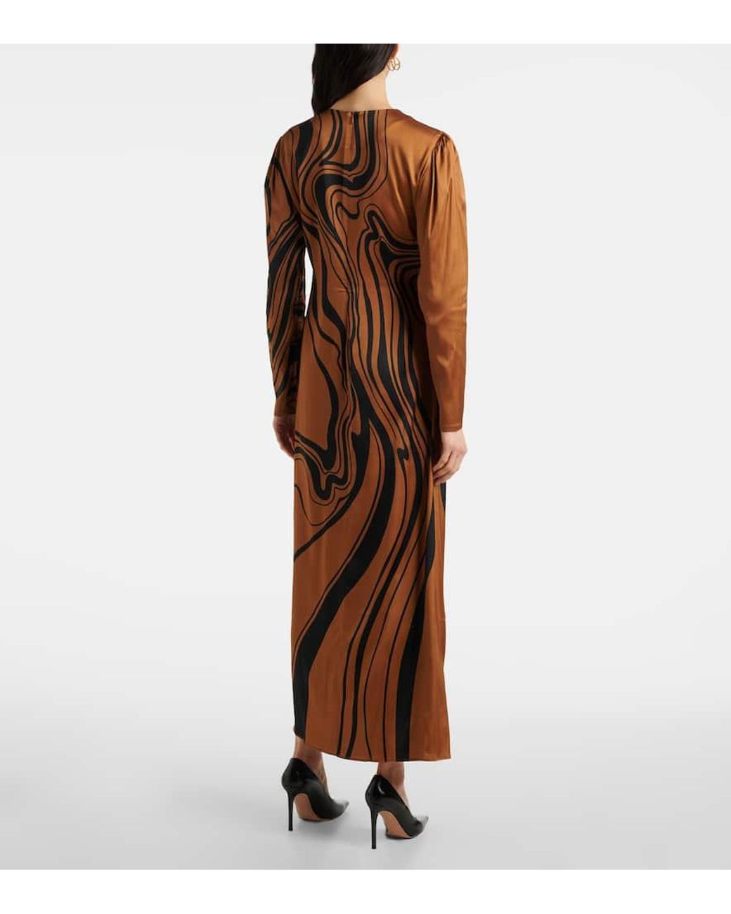 LaDoubleJ Brown Clingy Swing Floral Satin Maxi Dress