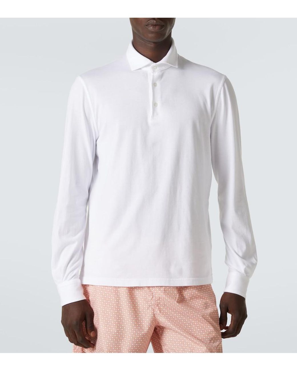 Fedeli White Zero Cotton Jersey Polo Shirt for men