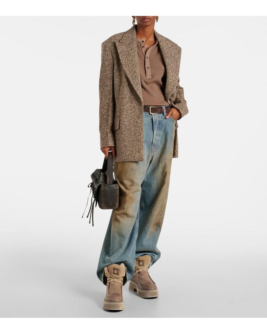 Bogner Natural Turin Suede And Shearling Lace-Up Boots