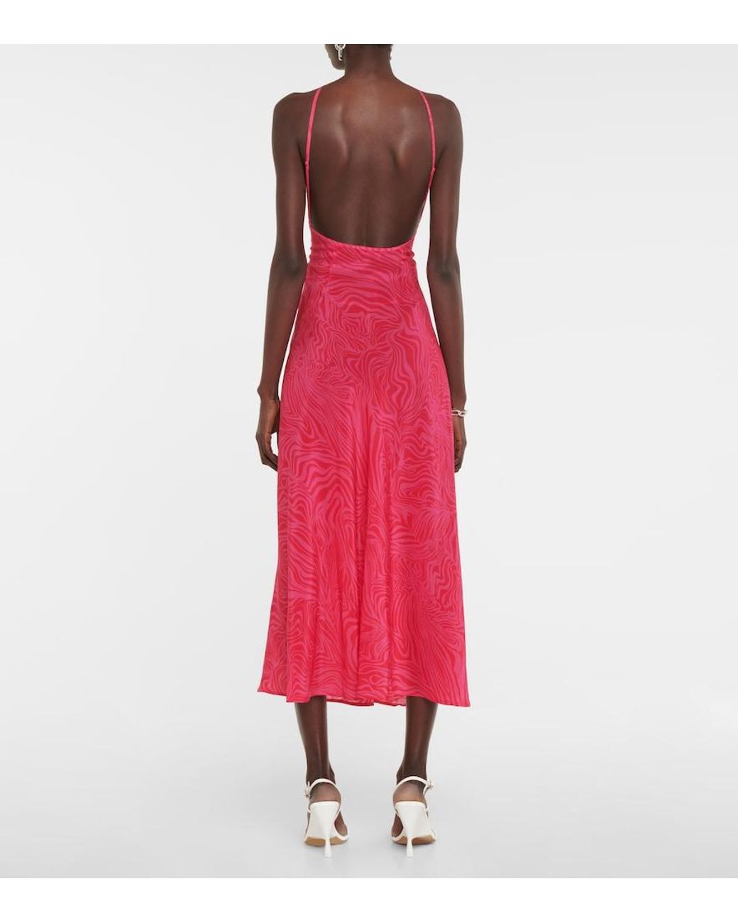 Rixo Pink Opal Silk Halterneck Midi Dress
