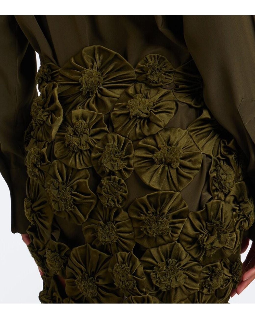 Victoria Beckham Green Floral-Applique Satin Midi Skirt