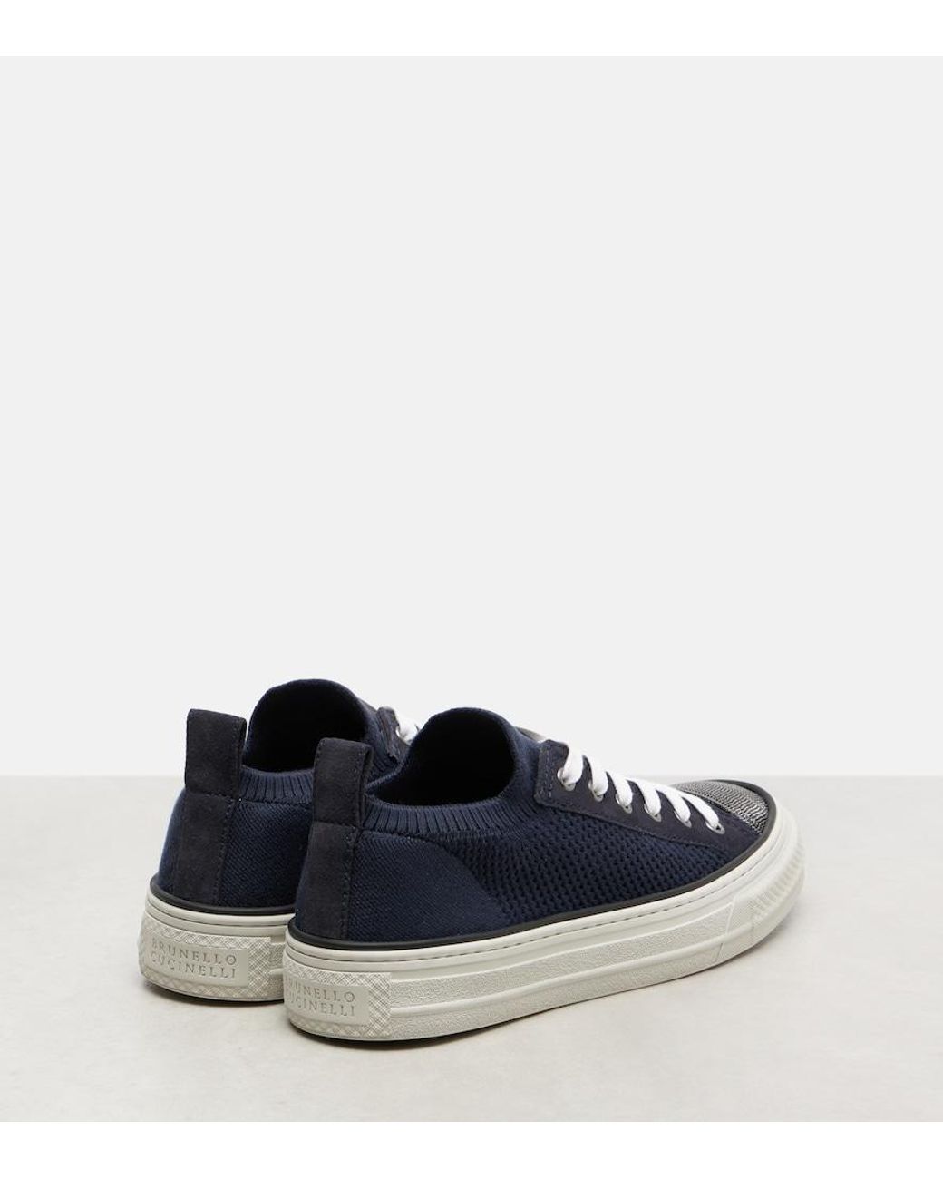 Brunello Cucinelli Blue Monili Suede-Trimmed Sneakers