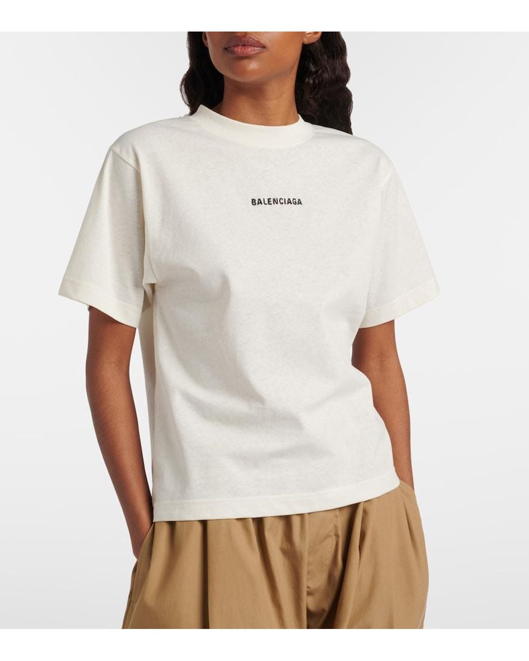 Balenciaga White Besticktes T-Shirt Aus Baumwoll-Jersey