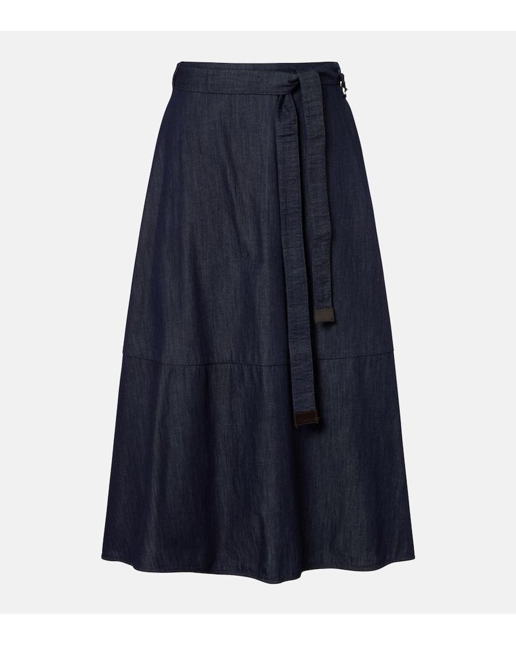 Falda Midi De Denim Con Cinturon Max Mara de color Blue