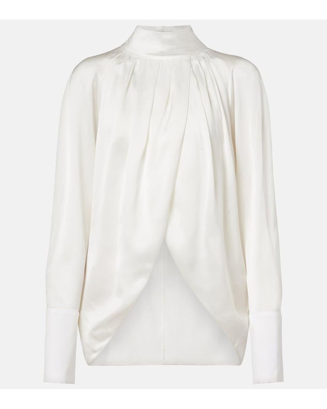 Balmain White Draped Silk Satin Blouse
