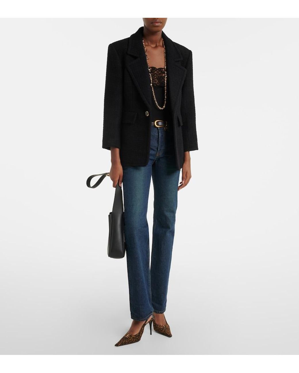 Saint Laurent Black Wool-Blend Tweed Jacket