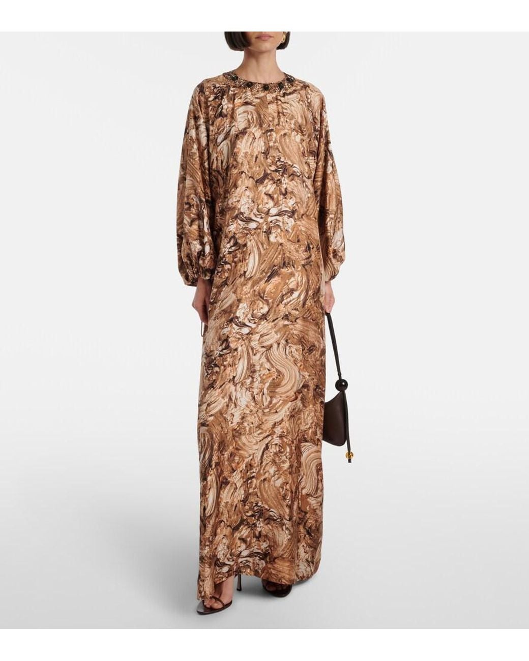 Max Mara Brown Maroso Embellished Silk Maxi Dress