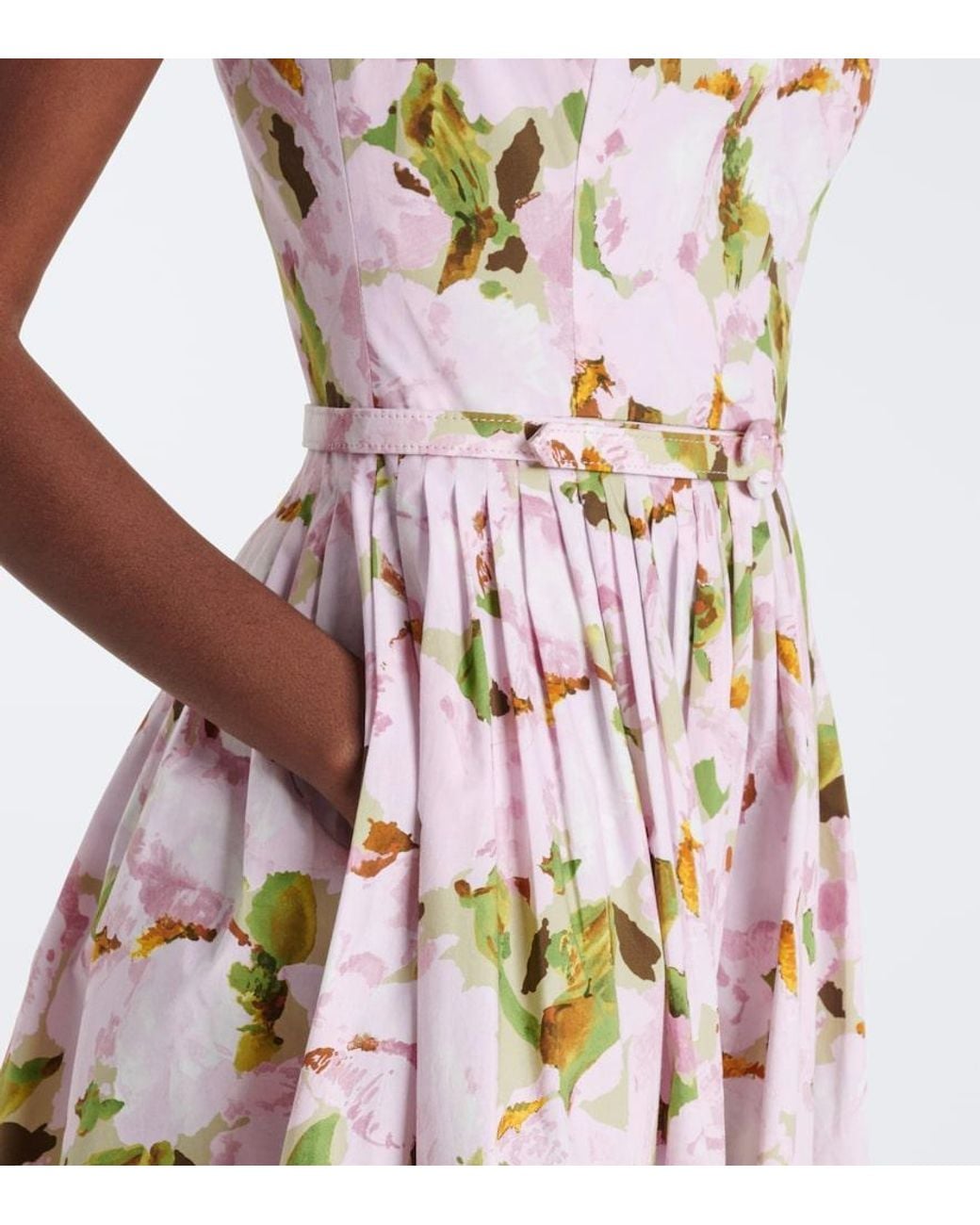 Oscar de la Renta Pink Floral Cotton-Blend Cocktail Dress