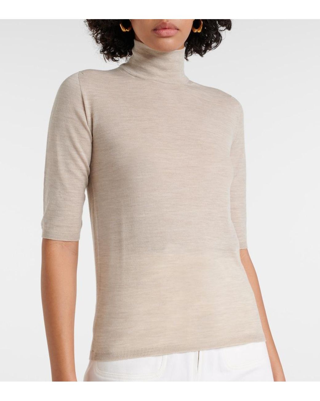 Max Mara Natural Cecina Virgin Wool Turtleneck Sweater