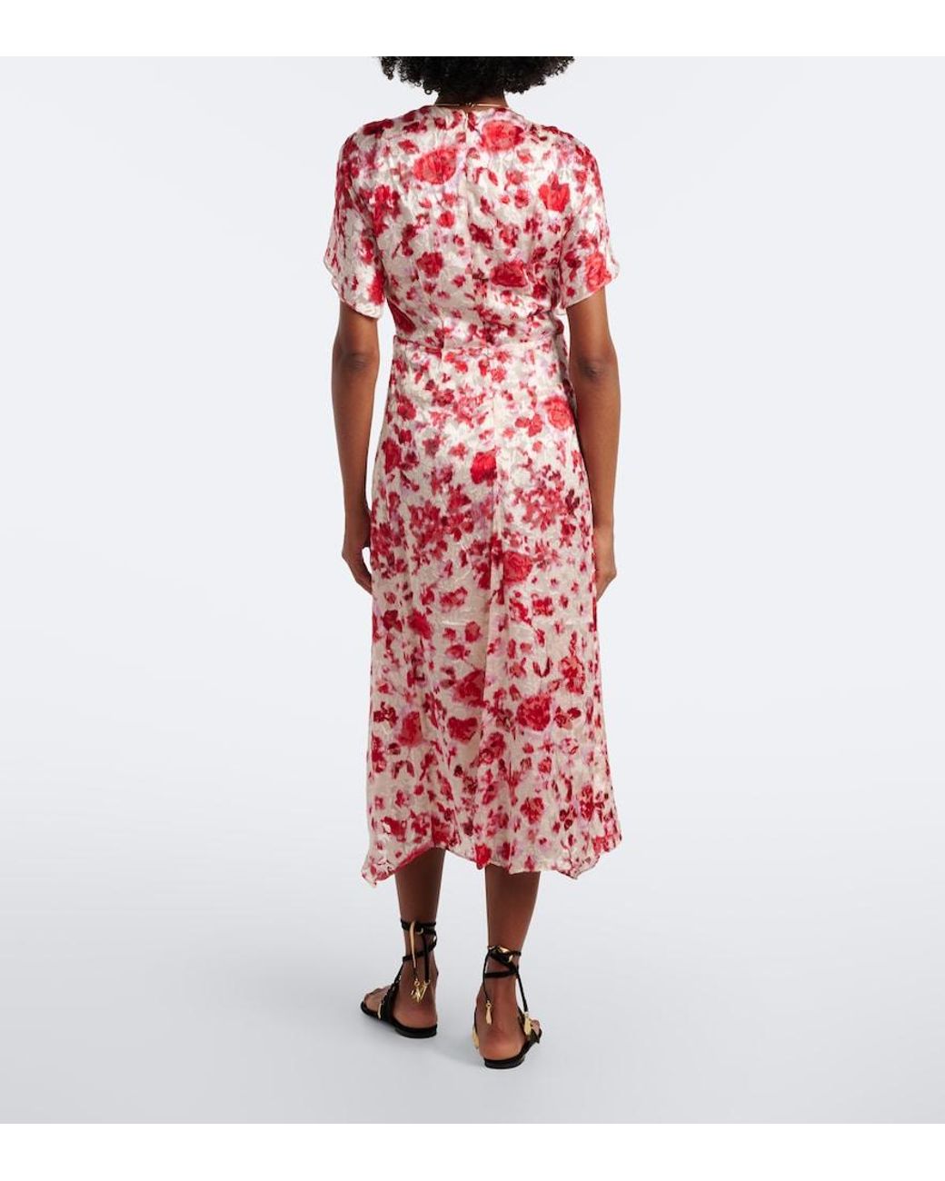 Isabel Marant Red Herva Floral Devore Georgette Midi Dress