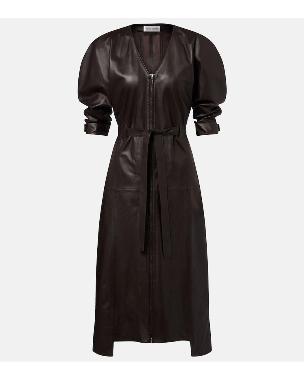 Victoria Beckham Black Leather Midi Dress
