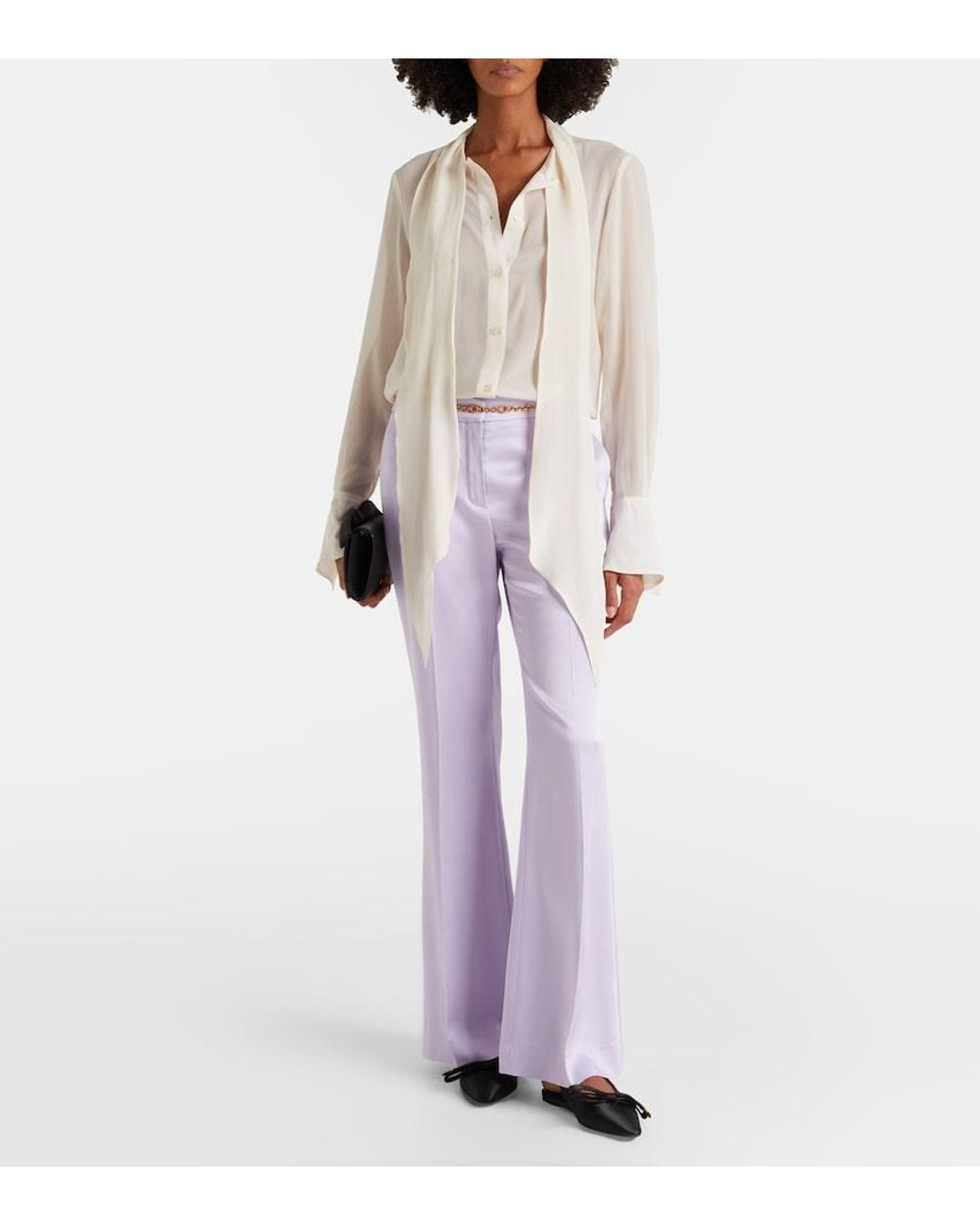 Nina Ricci White Scarf-Detail Silk Blouse