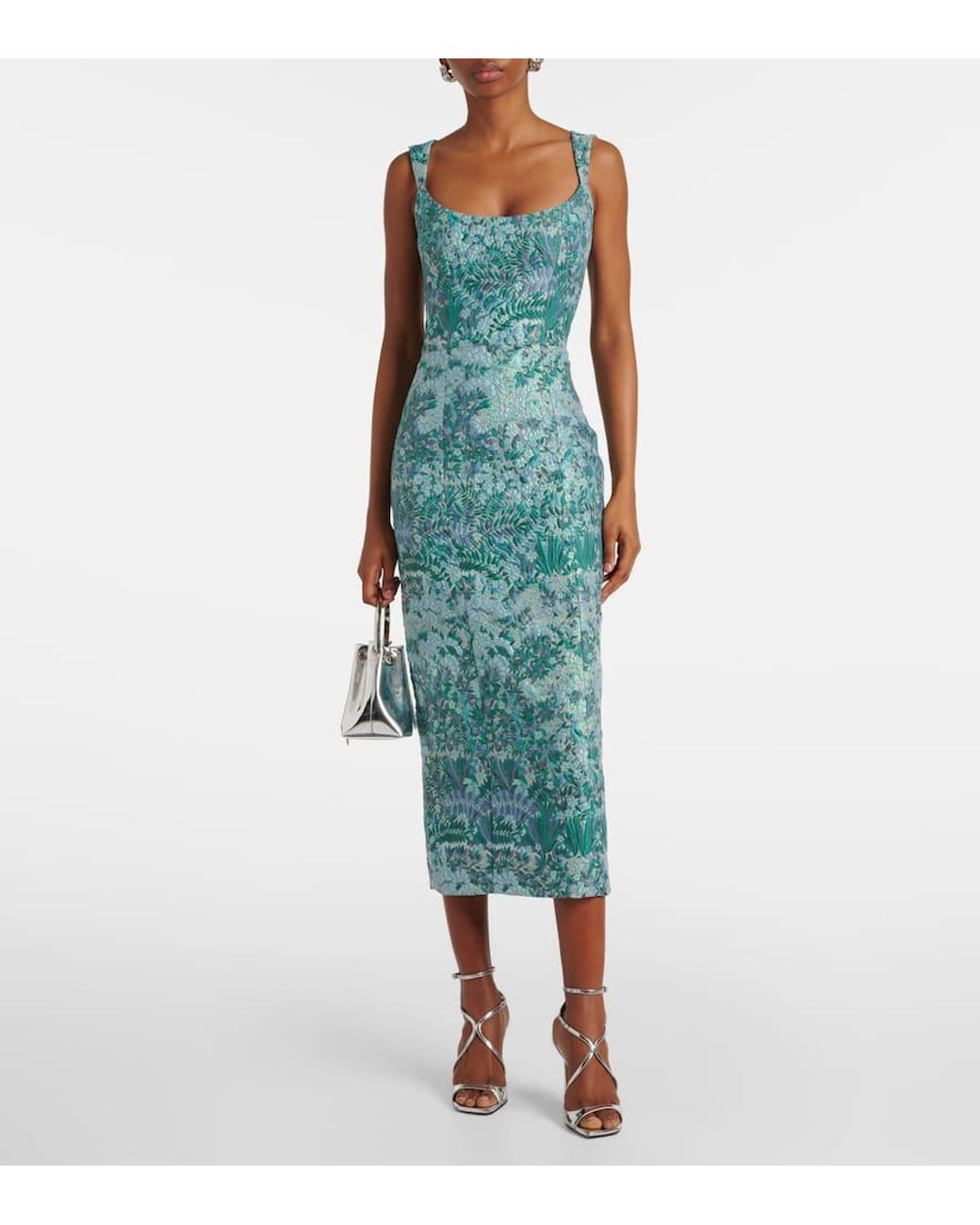 white christmas dresses Numa White Floral Ikat Corset Midi Dress 16