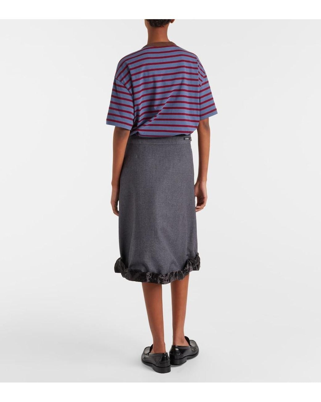 Prada Gray Satin-Trimmed Wool Midi Skirt