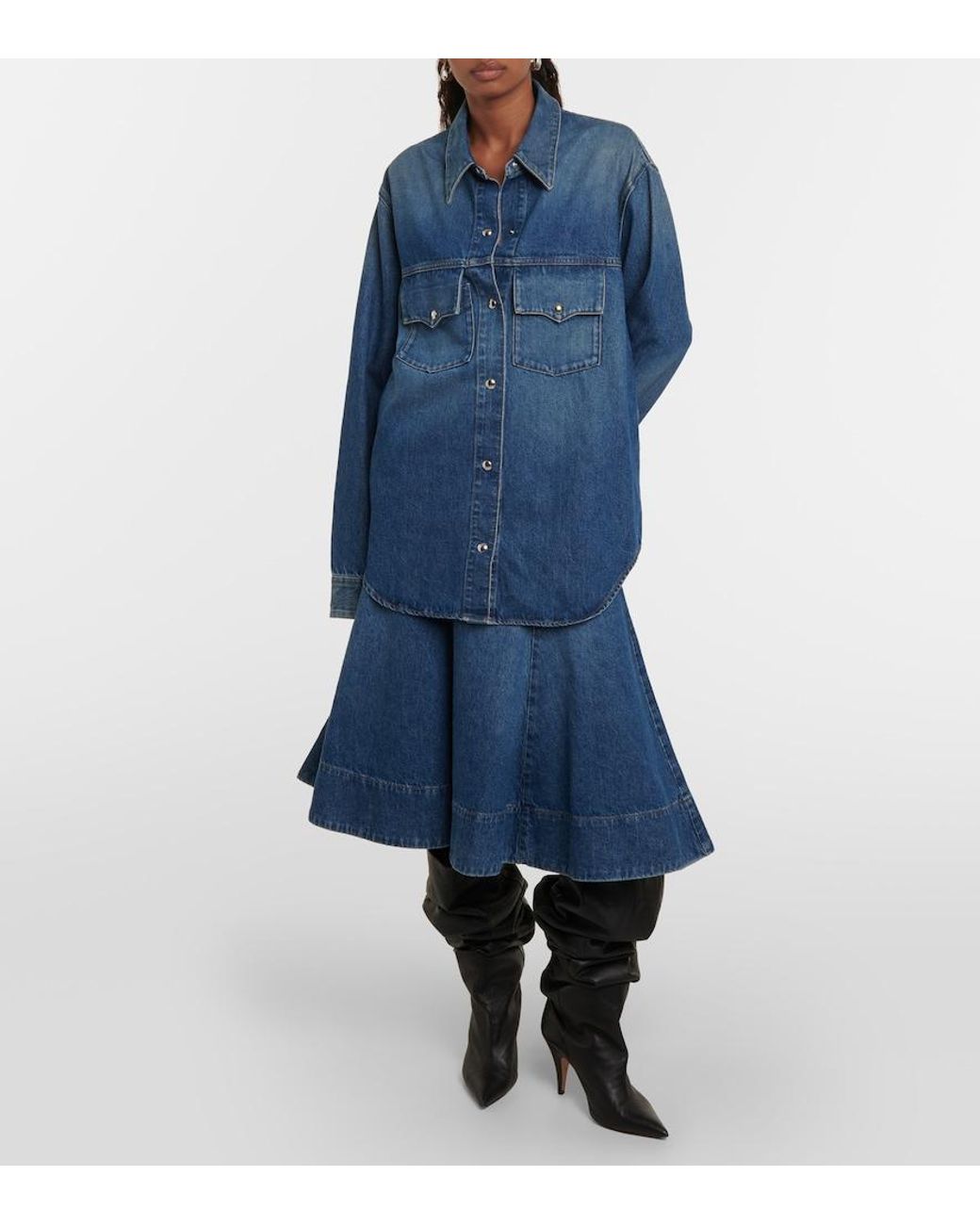 Khaite Blue Lennox Denim Midi Skirt