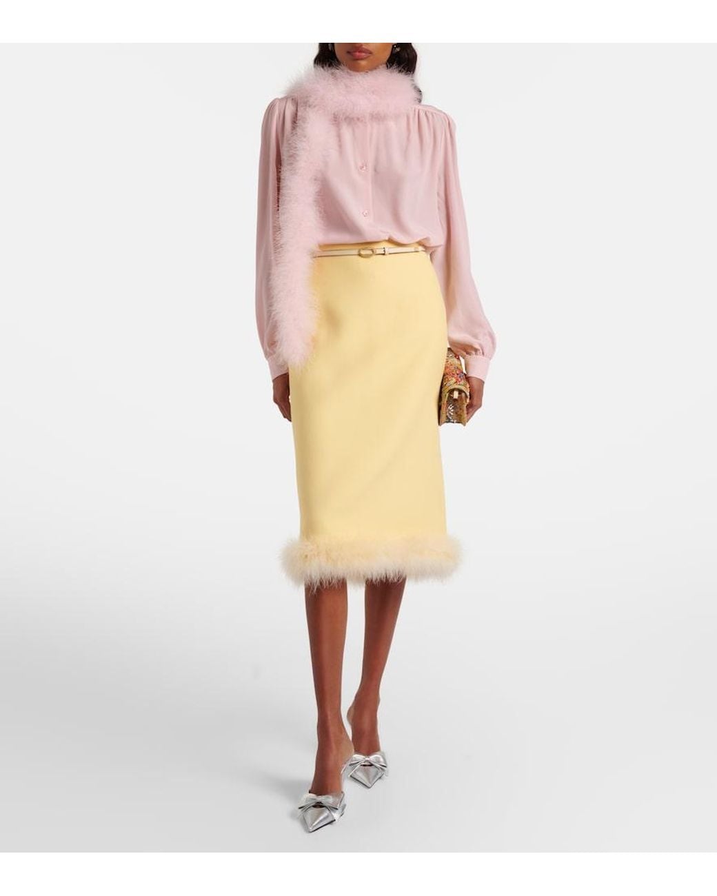 Valentino Pink Feather-Trimmed Silk Shirt