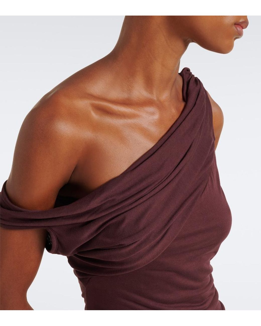 Rick Owens Purple Lilies Laeti Draped One-Shoulder Jersey Top