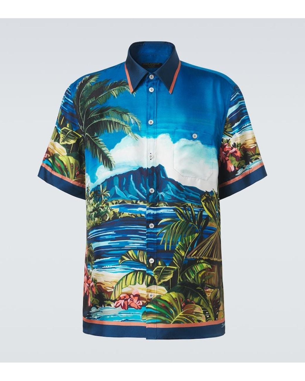 Dolce & Gabbana Blue Printed Silk Twill Shirt for men