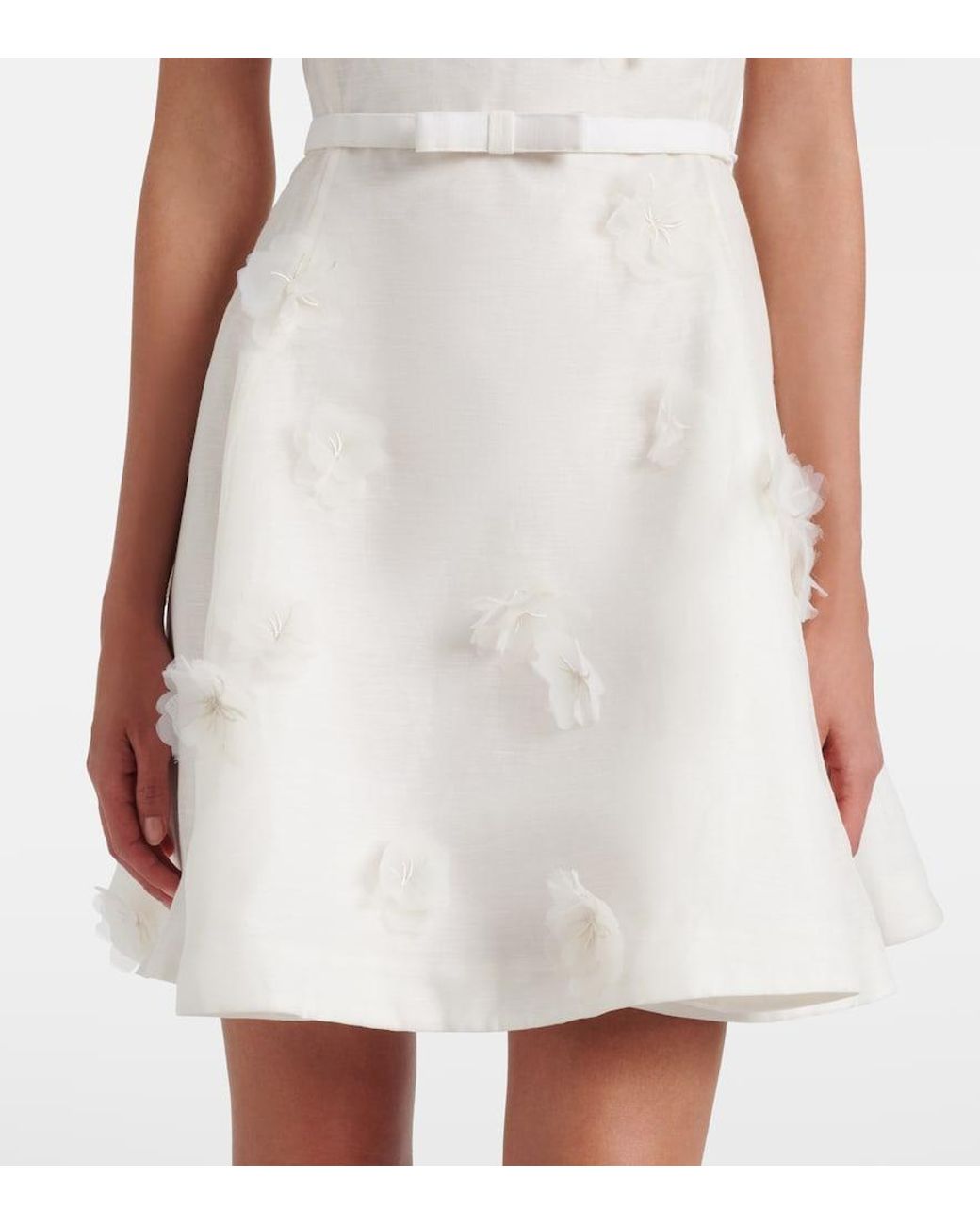LEO LIN White Elyse Floral-Applique Linen And Silk Minidress