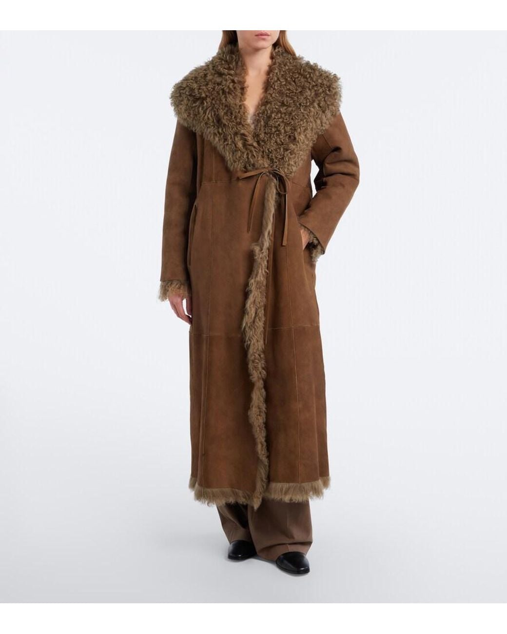 Ralph Lauren Brown Justyn Reversible Suede And Shearling Coat