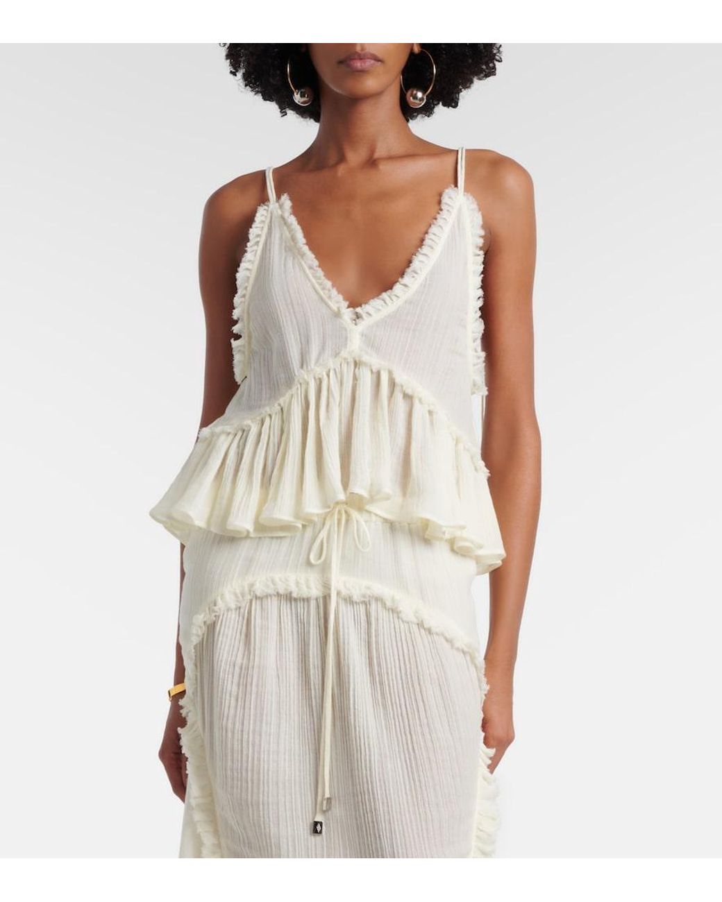 The Attico White Ruffled Cotton Camisole Top